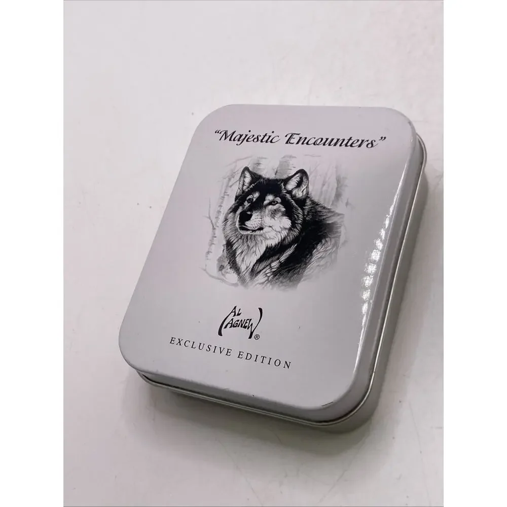 Avon Al Agnew Wolf Pocket Watch Mens Majestic Encounters Art Watch New Battery